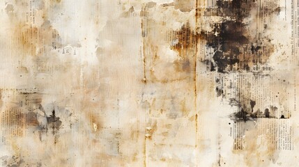 Aged Vintage Paper Background with Cracks, Stains, and Faded Text for Retro Design
