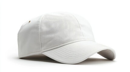 A flat-brim cap in white with subtle gold details, isolated white background