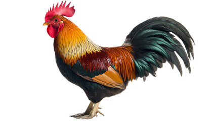Fototapeta premium Vibrant rooster isolated on transparent background, perfect for farm animal png illustrations and agricultural design projects.