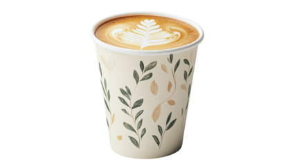 White coffee drink cup angled view png with transparent background for design projects.