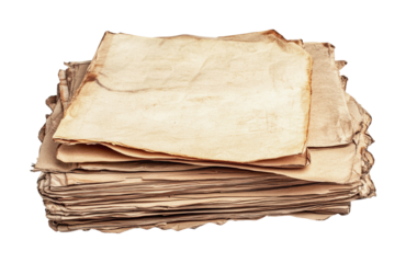 Antique parchment papers stacked for historical documentation and creative projects in a vintage setting, cut out