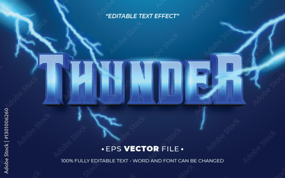 Poster thunder editable text effect vector template with 3d style