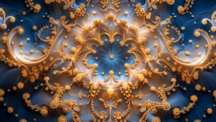 Radiant Abstract Mandala &ndash; Golden and Blue Light Patterns, Intricate Design, Digital Art, Cosmic Aesthetic, Vibrant Visuals, Creative Background, Mystical Energy

