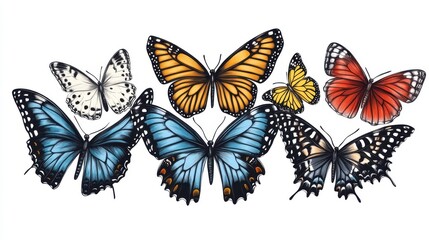 Obraz premium Colorful butterflies and moths with isolated wings display their natural beauty in macro detail