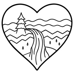 Line Art Harmony Heart and Waterfall Connection