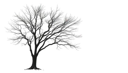 Fototapeta premium Lone deciduous tree, stark branches against pure white, white background, background