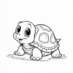 Playful Cartoon Turtle Outline Drawing