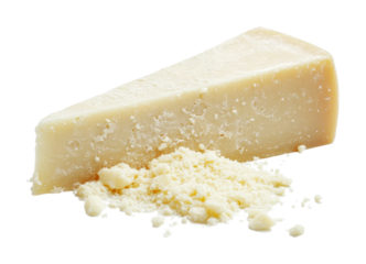 Tasty cheese wedge with fine grated texture ready for culinary use in various dishes and recipes for flavor enhancement, cut out