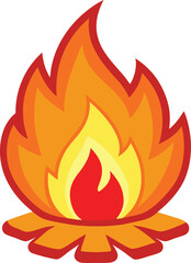 Cartoon Bonfire Clipart Illustration with Flames. Burning Campfire Icon Flat Style Firewood Flames. Hand Drawn Hot Blazing Fire. Cozy Warmth Symbol with Logs.