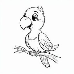 Funny Parrot Sitting on a Branch Black and White Art