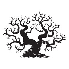 Fototapeta premium A silhouette of a tree with roots and leaves, featuring a dragon, lion, and griffin in a medieval heraldic style, perfect for a tattoo or emblem design