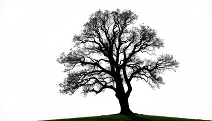 Obraz premium Single, majestic tree silhouetted against a bright white background, organic, branch
