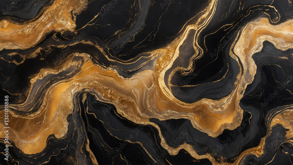 Poster elegant black and gold marble texture with fluid patterns creating a luxurious and sophisticated aes