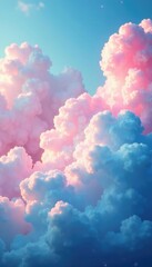 Fototapeta premium Swirling soft pastel clouds in blue and pink hues, atmospheric, yellow