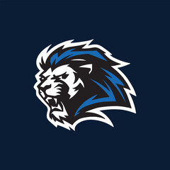 Hand drawn vector illustration of a roaring lion head mascot