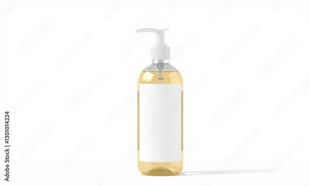 Poster clear soap bottle mockup with pump, featuring blank label for customization. ideal for branding and 