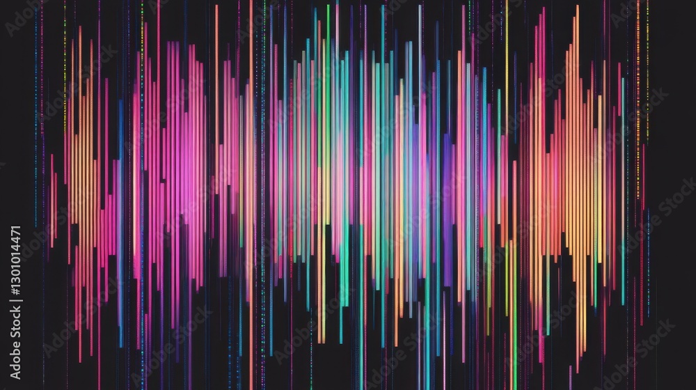 Poster colorful vertical lines create an abstract visual composition on black