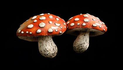 Obraz premium Hallucinogenic mushrooms on black background, color toned