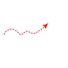 Red arrow on transparent background. Dashed style arrow icon for your design
