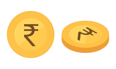 Fototapeta premium Set of flat and isometric gold Rupee coins. Vector illustration isolated on a white background