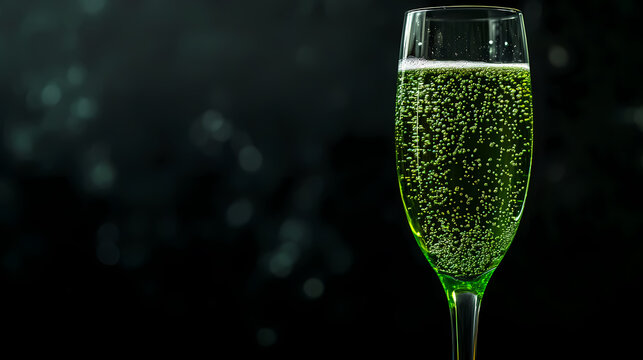 Green Champagne in Glass with Bubbles