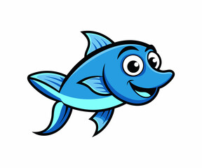 Cute Cartoon Blue Fish Illustration