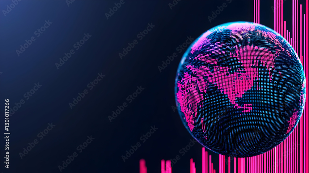 Aufkleber abstract digital globe with bright pink data visualization elements