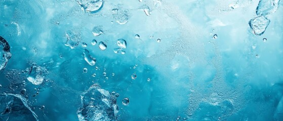 Abstract Blue Ice Texture with Air Bubbles and Water Droplets