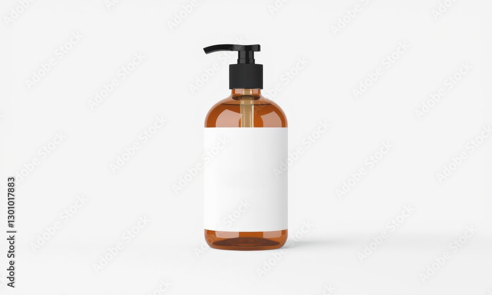 Poster clear soap bottle mockup with pump dispenser, featuring blank label for customization. ideal for bra