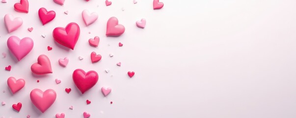 Scattered pink hearts on white Simple romantic background , love, pink