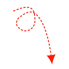 Red arrow icon on transparent background. Dashed style arrow icon for your web site design, logo, app, UI. arrow indicated the direction symbol. curved dash arrow sign.