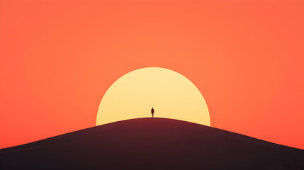 Obraz premium Serene Sunset with Silhouette of a Person on Hilltop Horizon