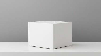 Highangle view of a single package on a blank white table, elegant and simple