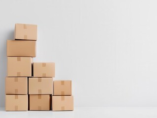 Obraz premium Stack of minimalist packages in a white void, simplicity in ecommerce logistics