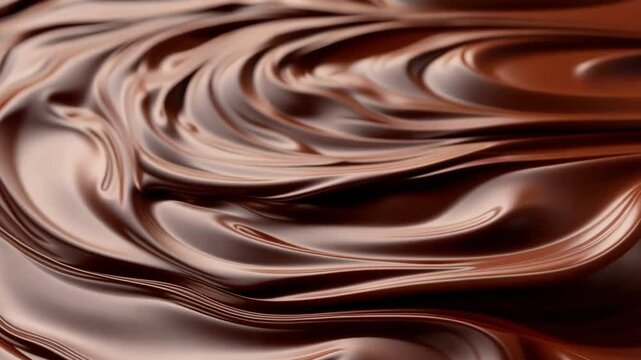Swirling dark chocolate, rich, smooth texture, decadent dessert.  Image shows delicious melted chocolate.