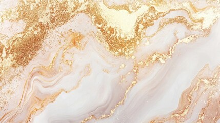 Elegant golden and white marbled texture with swirling patterns of color