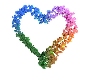 カラフルなたくさんのクローバーがハートを作るイラスト