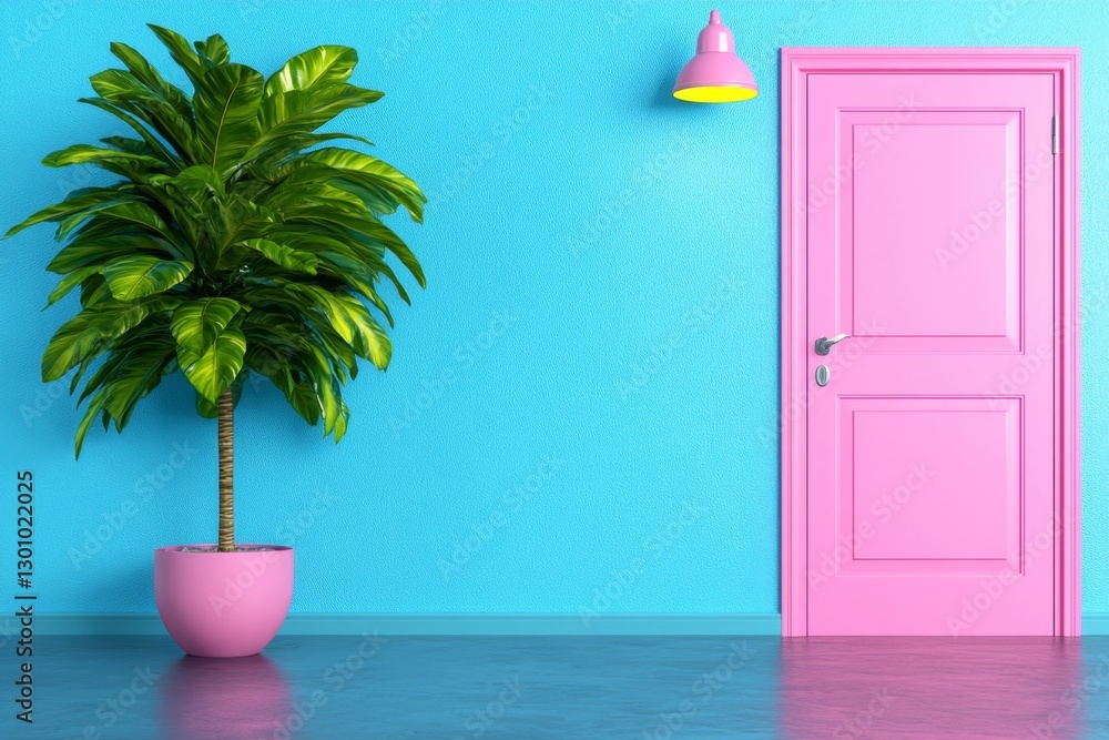 Poster a clean and soft minimalist oasis scene with pastel colors and simple shapes