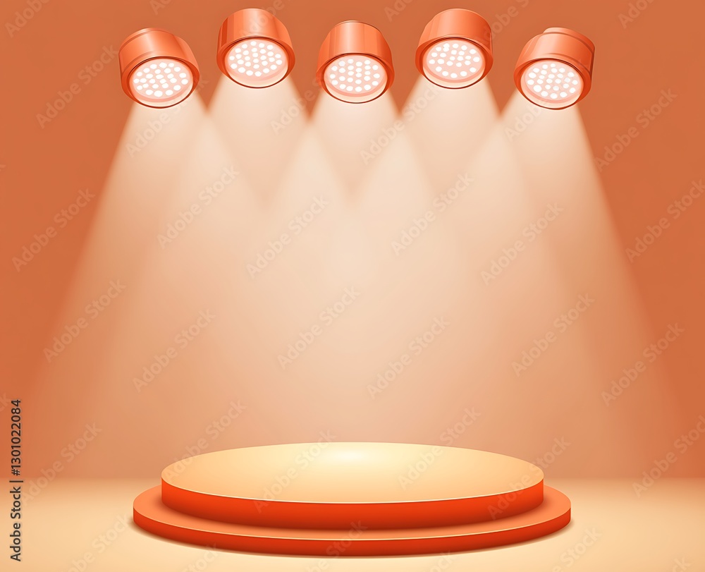 Poster stage under spotlight: a minimalist stage is illuminated by a row of powerful spotlights, creating a