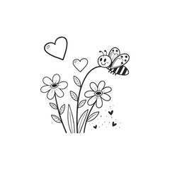 Abstract flowers and hearts valentine card