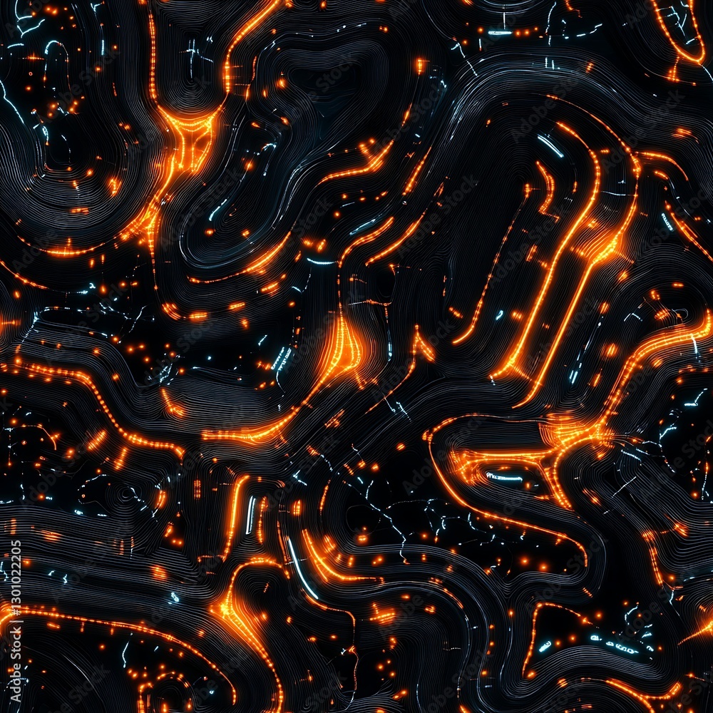 Poster abstract tech lines: a captivating abstract design of glowing orange tech lines and intricate patter