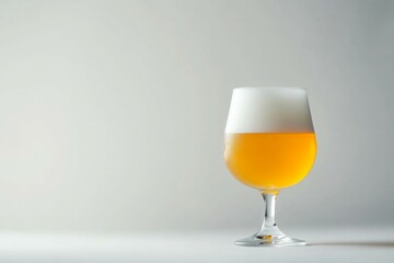 Glass of amber beer with frothy head on white background. AI image