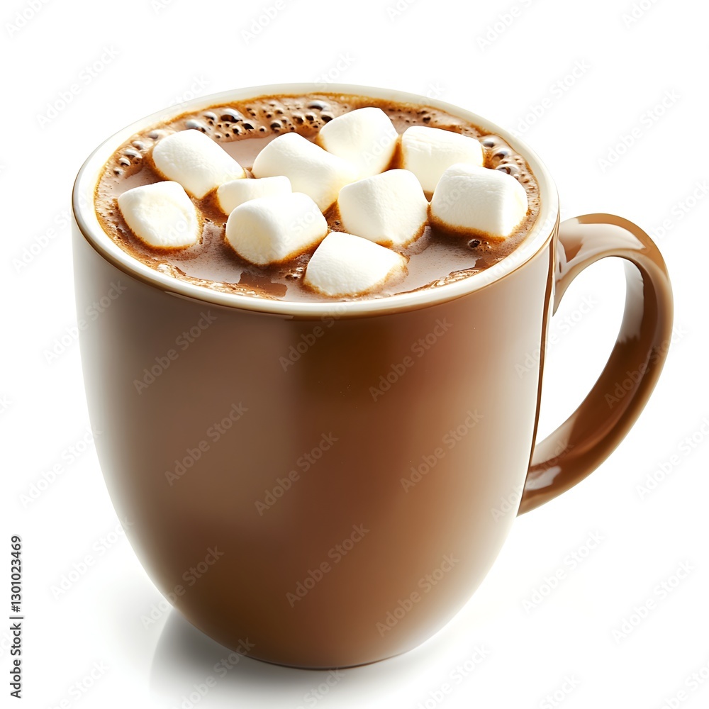 Poster marshmallow-topped cocoa delight: an inviting close-up of a mug of rich, dark cocoa generously sprin
