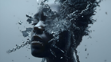 Fragmented Portrait of a Person with Exploding Glass Shards