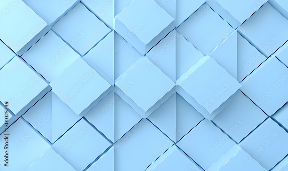 Poster abstract light blue geometric pattern with 3d cube shapes