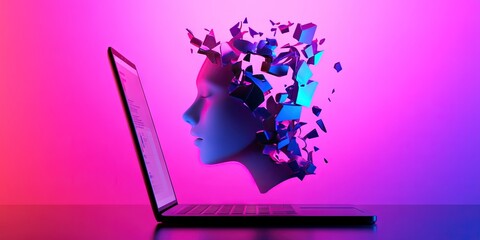 ad blocker concept with head exploding looking at laptop