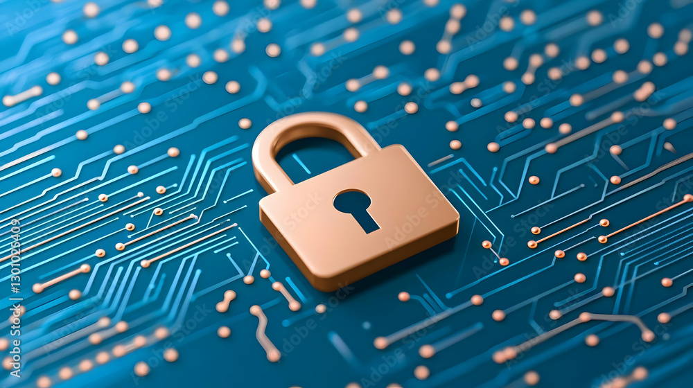 Poster digital lock symbol representing cybersecurity and data protection