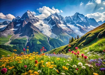 Fototapeta premium High-resolution Alps mountain photography: majestic peaks, alpine meadows, breathtaking scenery.