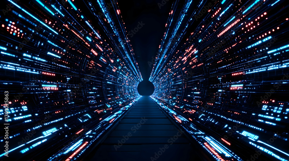 Aufkleber futuristic data stream tunnel with bright neon lights and patterns