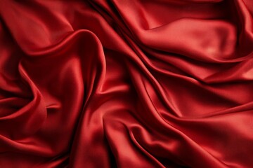 Obraz premium Luxurious red fabric with soft folds in close-up. AI image